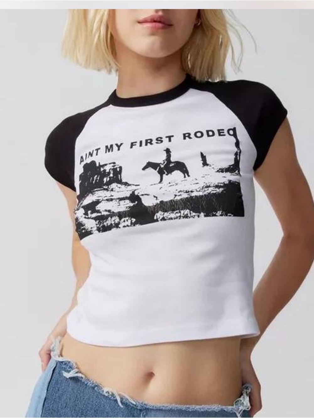 Urban Outfitters Ain’t My First Rodeo Raglan Baby Tee XL Western Y2K